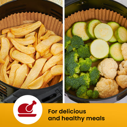 Round Air Fryer Liners for Ninja, 400 Pcs 8" for 5-8 qt Basket Disposable Non-Stick & Oil-Proof for Easy Cleanup – Unbleached Wood Pulp, Fits Foodi & Instant Pot