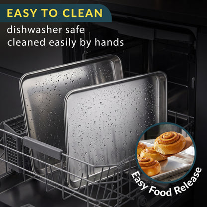 Stainless Steel Cookie Sheet Set of 2, 16" Baking Sheet Pans, Non-Stick Mirror finish & rust-resistant; BPA-free and dishwasher safe; ideal for everyday oven roasting