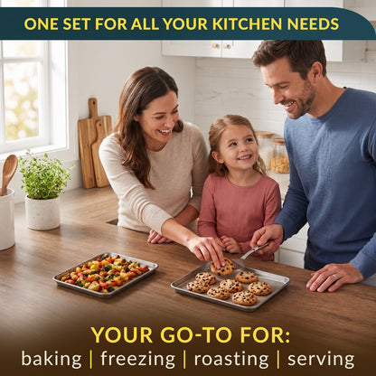 Stainless Steel Cookie Sheet Set of 2, 16" Baking Sheet Pans, Non-Stick Mirror finish & rust-resistant; BPA-free and dishwasher safe; ideal for everyday oven roasting