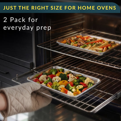 Stainless Steel Cookie Sheet Set of 2, 12" Quarter Baking Sheet Pans Mirror finish & rust-resistant; BPA-free and dishwasher safe; ideal for everyday oven roasting