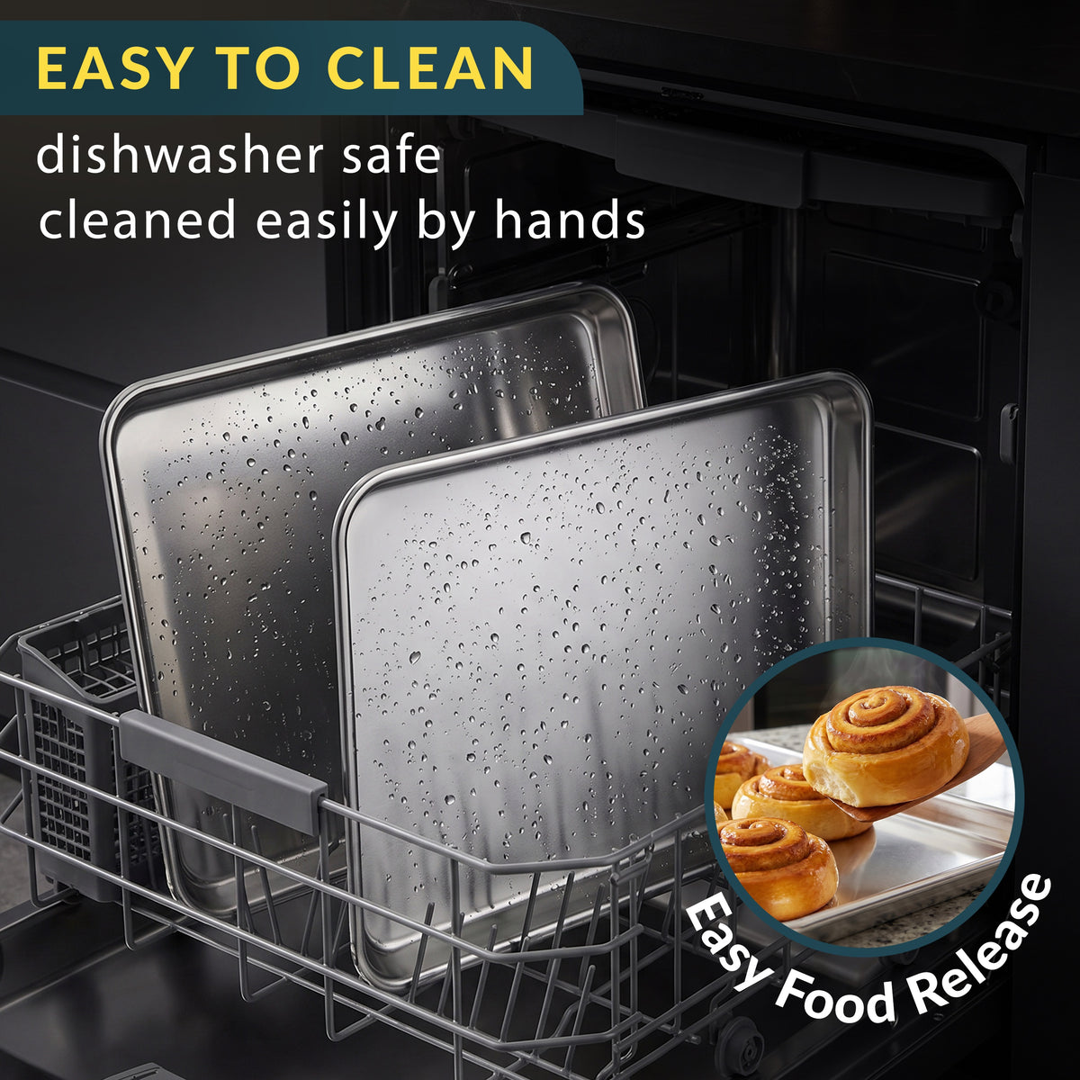 Stainless Steel Cookie Sheet Set of 2, 12" Quarter Baking Sheet Pans Mirror finish & rust-resistant; BPA-free and dishwasher safe; ideal for everyday oven roasting