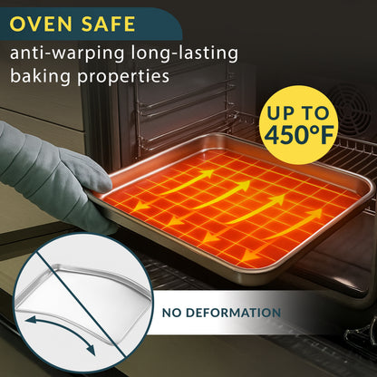 Stainless Steel Cookie Sheet Set of 2, 12" Quarter Baking Sheet Pans Mirror finish & rust-resistant; BPA-free and dishwasher safe; ideal for everyday oven roasting