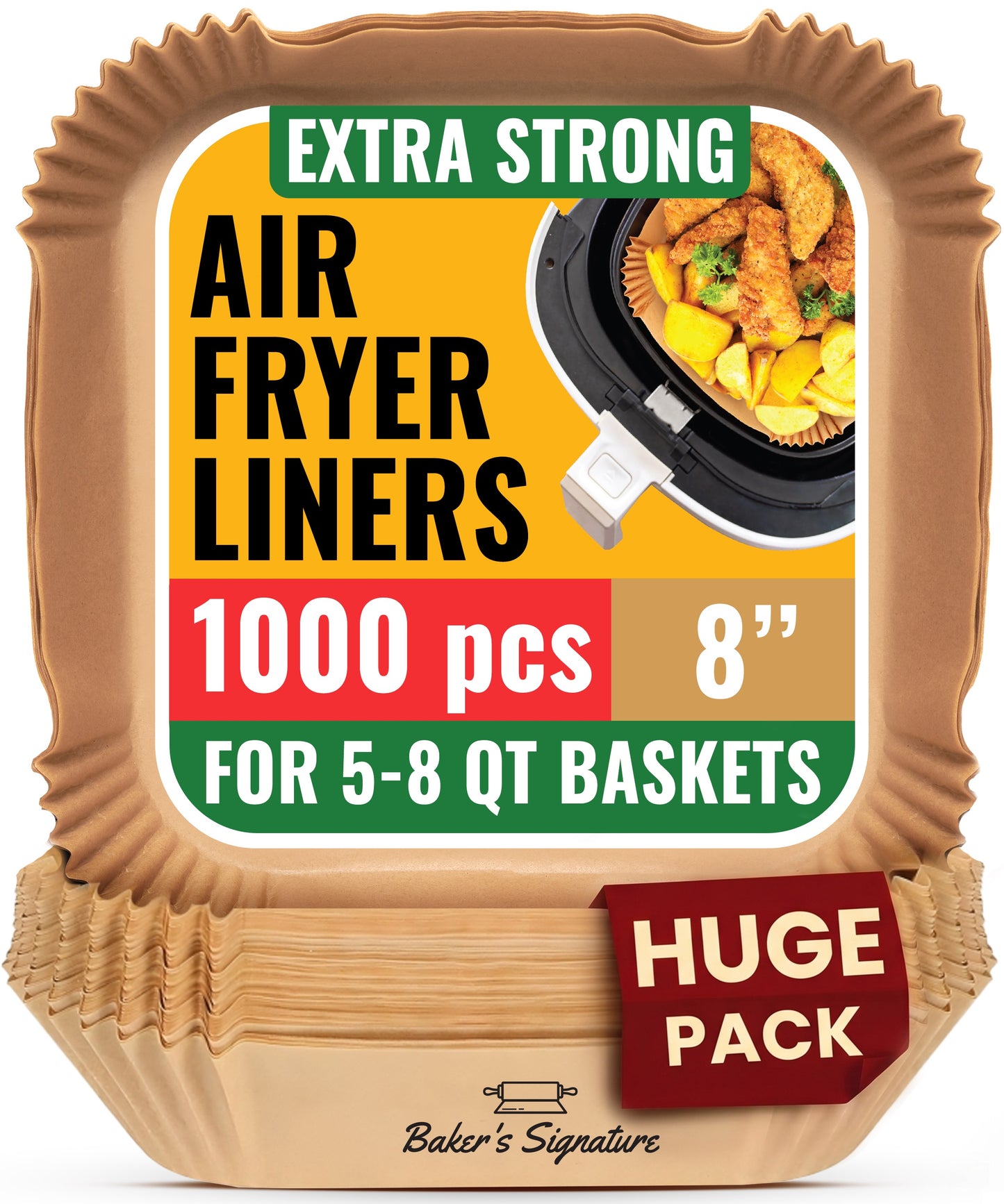 Air Fryer Liners Disposable 1000 Pcs, 8" Square Parchment Paper Non-Stick Oil-proof grease guard sheets for 5-8 qt basket, no scrubbing or residue; oven and microwave safe, 1000 count