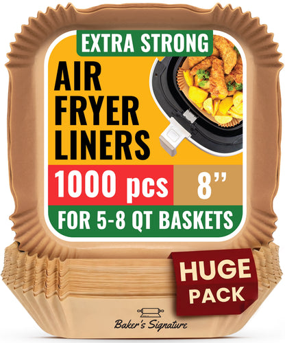 Air Fryer Liners Disposable 1000 Pcs, 8" Square Parchment Paper Non-Stick Oil-proof grease guard sheets for 5-8 qt basket, no scrubbing or residue; oven and microwave safe, 1000 count