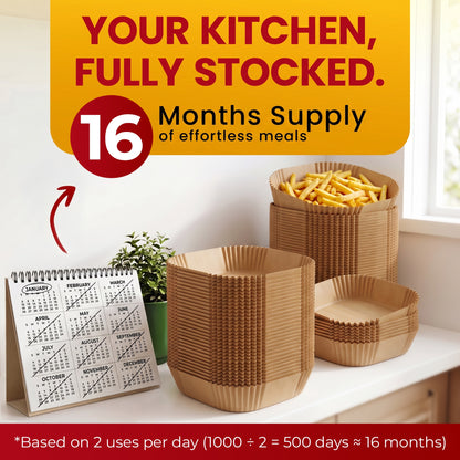 Air Fryer Liners Disposable 1000 Pcs, 8" Square Parchment Paper Non-Stick Oil-proof grease guard sheets for 5-8 qt basket, no scrubbing or residue; oven and microwave safe, 1000 count