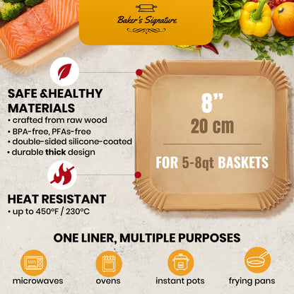 Air Fryer Liners Disposable 1000 Pcs, 8" Square Parchment Paper Non-Stick Oil-proof grease guard sheets for 5-8 qt basket, no scrubbing or residue; oven and microwave safe, 1000 count