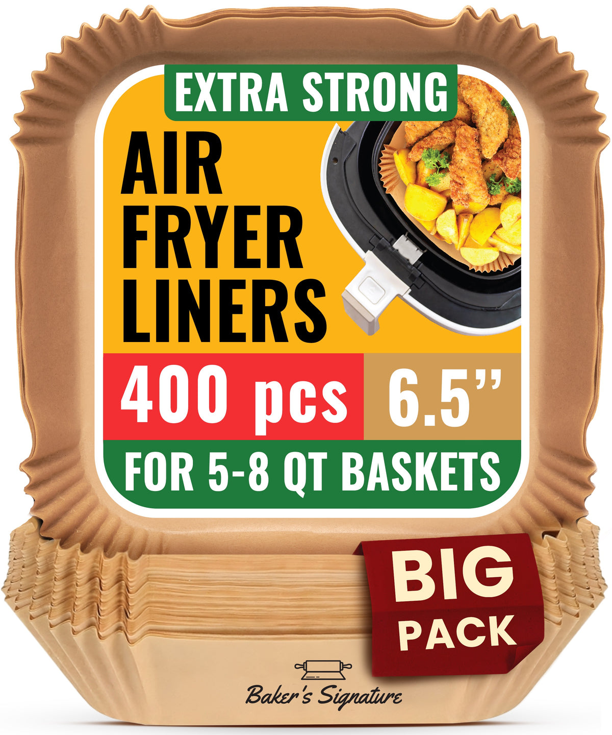 Air Fryer Liners Disposable 400 Pcs, 6.5" Square Parchment Paper Non-Stick Oil-proof grease guard for 2-5 qt compact basket, no scrubbing or residue; oven and microwave safe, 400 count