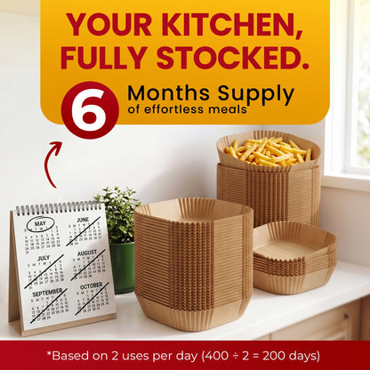 Air Fryer Liners Disposable 400 Pcs, 6.5" Square Parchment Paper Non-Stick Oil-proof grease guard for 2-5 qt compact basket, no scrubbing or residue; oven and microwave safe, 400 count