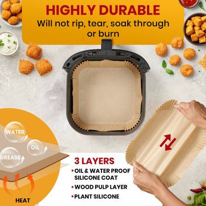 Air Fryer Liners Disposable 400 Pcs, 6.5" Square Parchment Paper Non-Stick Oil-proof grease guard for 2-5 qt compact basket, no scrubbing or residue; oven and microwave safe, 400 count