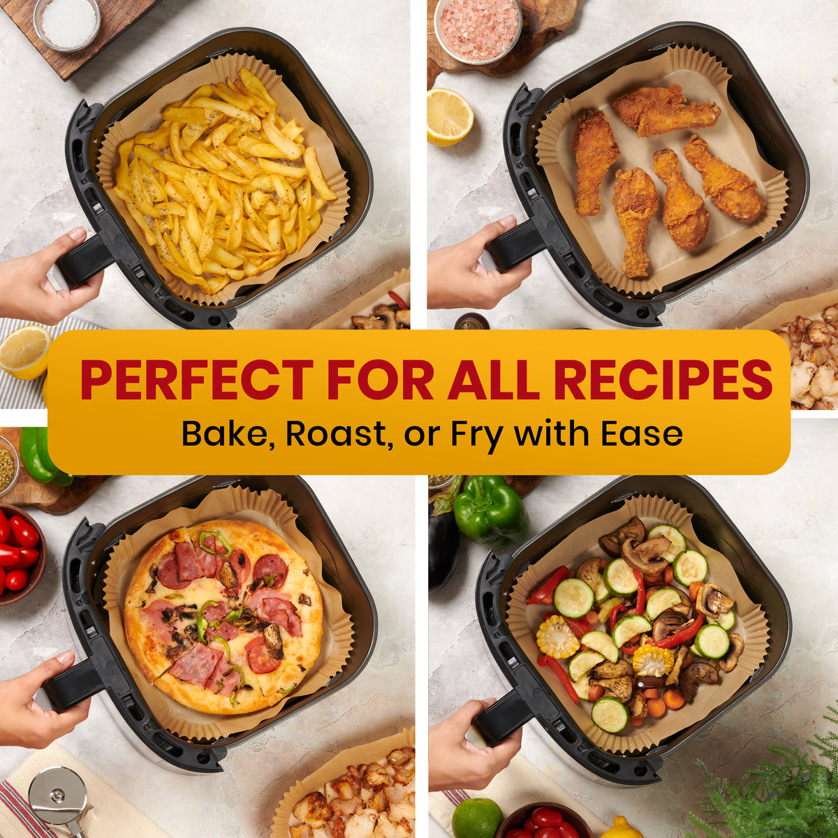 Air Fryer Liners Disposable 400 Pcs, 6.5" Square Parchment Paper Non-Stick Oil-proof grease guard for 2-5 qt compact basket, no scrubbing or residue; oven and microwave safe, 400 count