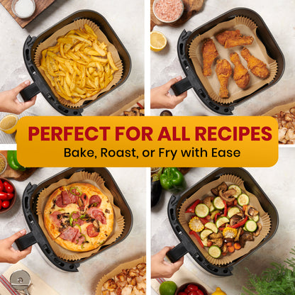 Air Fryer Liners Disposable 400 Pcs, 6.5" Square Parchment Paper Non-Stick Oil-proof grease guard for 2-5 qt compact basket, no scrubbing or residue; oven and microwave safe, 400 count