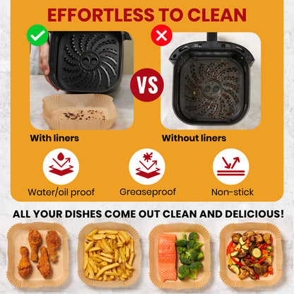 Air Fryer Liners Disposable 400 Pcs, 6.5" Square Parchment Paper Non-Stick Oil-proof grease guard for 2-5 qt compact basket, no scrubbing or residue; oven and microwave safe, 400 count