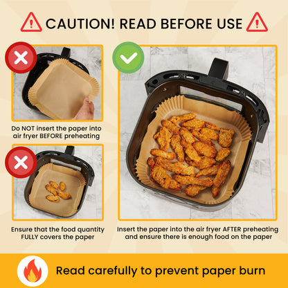 Air Fryer Liners Disposable 400 Pcs, 6.5" Square Parchment Paper Non-Stick Oil-proof grease guard for 2-5 qt compact basket, no scrubbing or residue; oven and microwave safe, 400 count