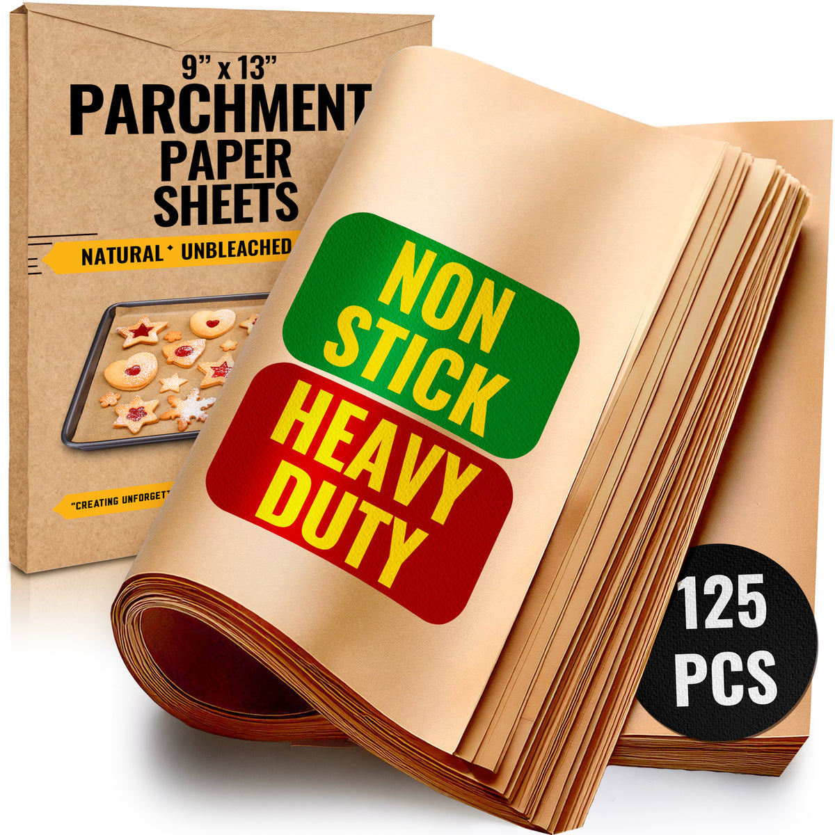 125 Pcs 9x13" Parchment Paper Sheets by Baker's Signature Baking Unbleached - Perfect for Baking, Precut Non-Stick Eco-Friendly, Will Not Curl or Burn