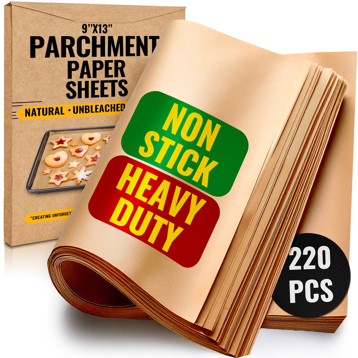 220 Pcs 9x13" Parchment Paper Sheets by Baker's Signature Baking Unbleached - Perfect for Baking, Precut Non-Stick Eco-Friendly, Will Not Curl or Burn