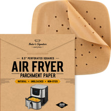 Load image into Gallery viewer, 8.5 Inch Airfryer Squares Pack of 220 Parchment Paper Sheets by Baker’s Signature | Precut Silicone Coated &amp; Unbleached – Will Not Curl or Burn – Non-Toxic &amp; Comes in Convenient Packaging