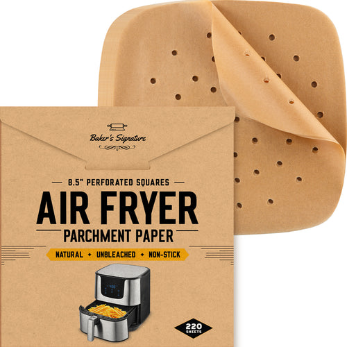 8.5 Inch Airfryer Squares Pack of 220 Parchment Paper Sheets by Baker’s Signature | Precut Silicone Coated & Unbleached – Will Not Curl or Burn – Non-Toxic & Comes in Convenient Packaging