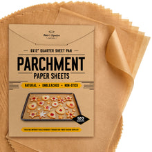 Load image into Gallery viewer, Quarter Sheet Pans 8x12 Inch Pack of 120 Parchment Paper Baking Sheets by Baker’s Signature | Precut Silicone Coated &amp; Unbleached – Will Not Curl or Burn – Non-Toxic &amp; Comes in Convenient Packaging