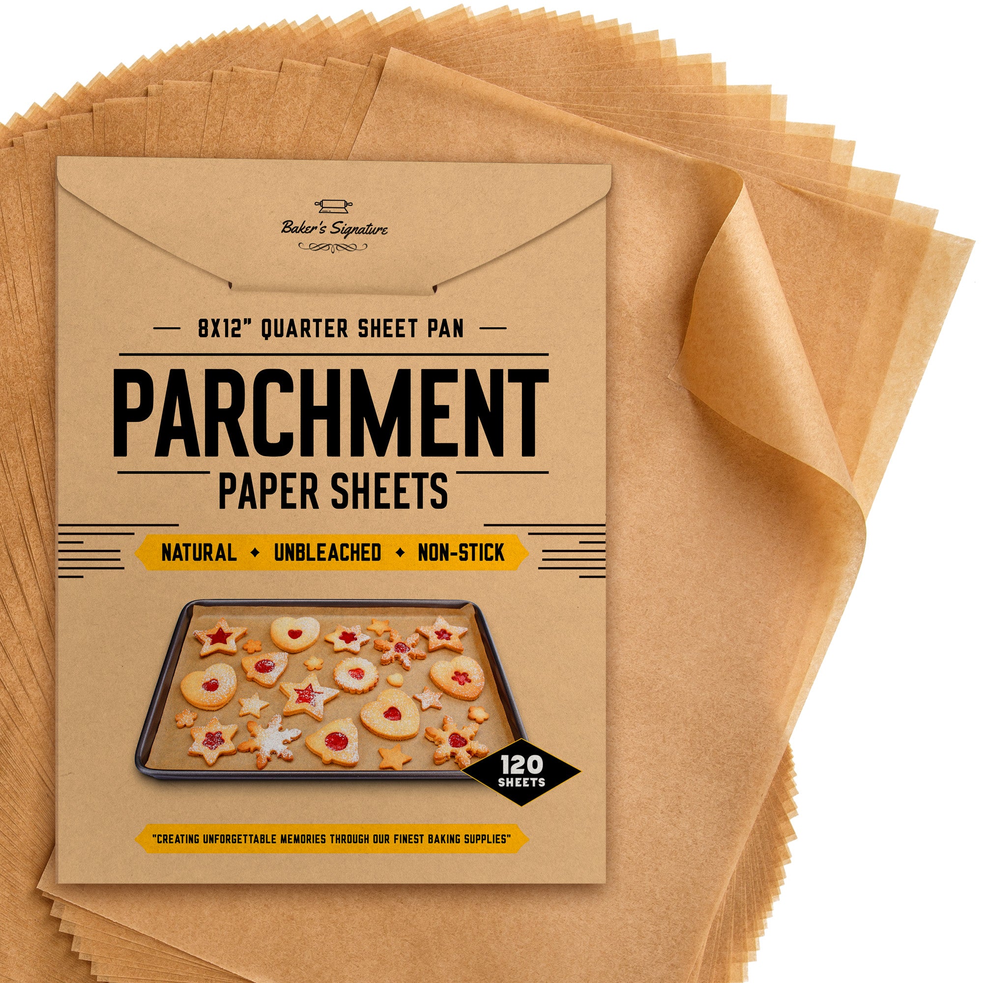 Quarter Sheet Pans 8x12 Inch Pack of 120 Parchment Paper Baking Sheets by  Baker’s Signature | Precut Silicone Coated & Unbleached – Will Not Curl or
