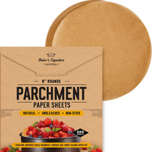 Load image into Gallery viewer, 8 Inch Rounds Pack of 220 Parchment Paper Baking Sheets by Baker’s Signature | Precut Silicone Coated &amp; Unbleached – Will Not Curl or Burn – Non-Toxic &amp; Comes in Convenient Packaging