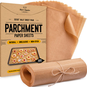Parchment Paper Baking Sheets by Baker's Signature | Precut Non-Stick & Unbleached - Will Not Curl or Burn - Non-Toxic & Comes in Convenient Packaging - 12x16 Inch Pack of 120
