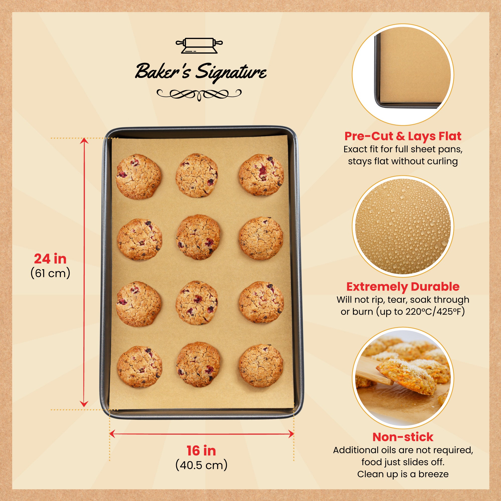 Baking Sheets- Quilon Coated Natural Parchment Paper for Sheet Pans