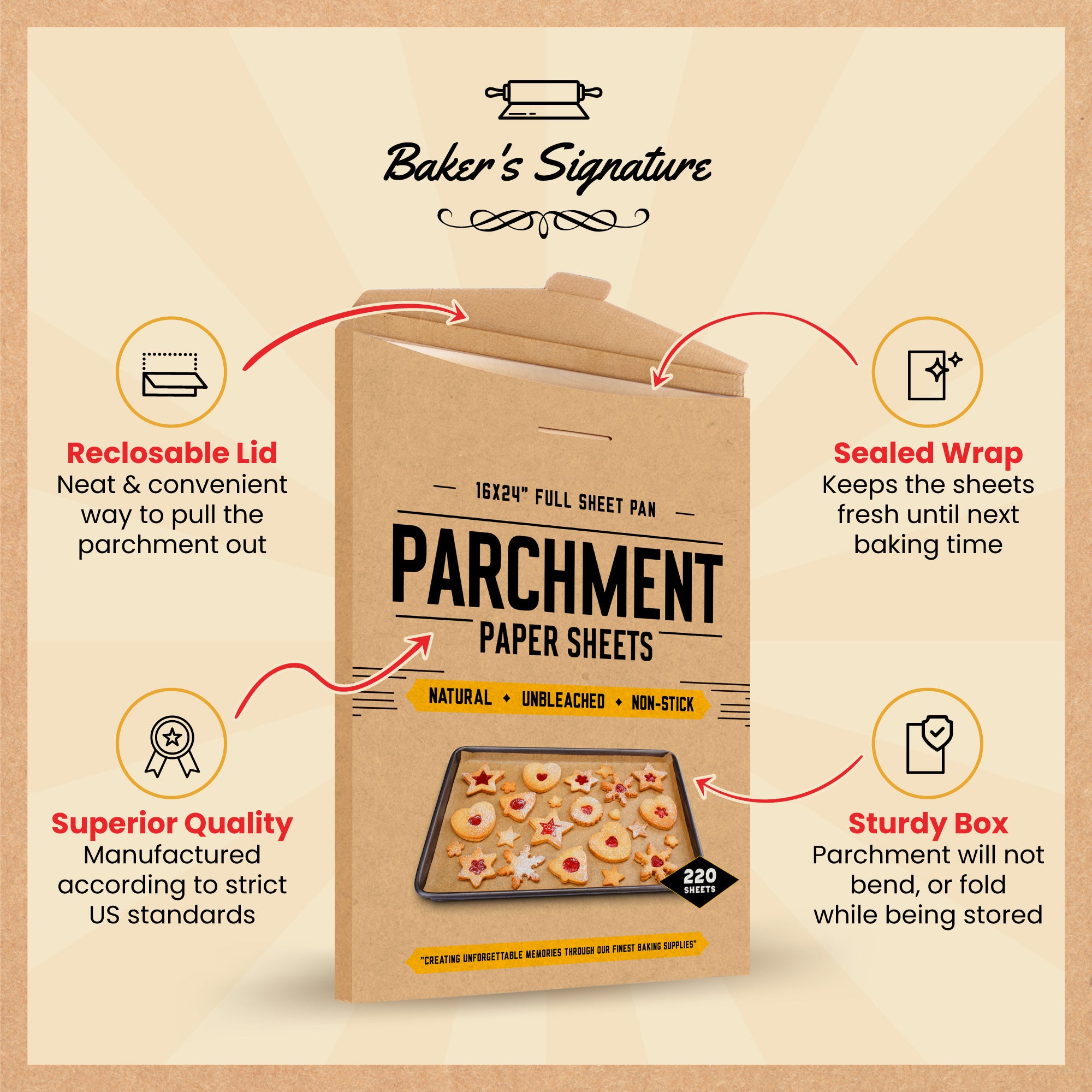 Parchment Paper Baking Sheets by Baker's Signature | Precut Non-Stick &  Unbleached - Will Not Curl or Burn - Non-Toxic & Comes in Convenient  Packaging