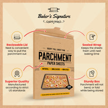 Load image into Gallery viewer, Parchment Paper Baking Sheets by Baker’s Signature | Precut Silicone Coated &amp; Unbleached – Will Not Curl or Burn – Non-Toxic &amp; Comes in Convenient Packaging – 16 x 24 Inch Full Sheet Pans Pack of 120