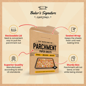 Quarter Sheet Pans 8x12 Inch Pack of 120 Parchment Paper Baking Sheets by Baker’s Signature | Precut Silicone Coated & Unbleached – Will Not Curl or Burn – Non-Toxic & Comes in Convenient Packaging