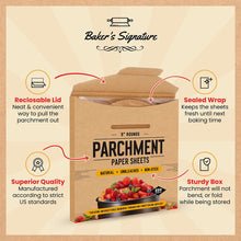 Load image into Gallery viewer, 9 Inch Rounds Pack of 220 Parchment Paper Baking Sheets by Baker’s Signature | Precut Silicone Coated &amp; Unbleached – Will Not Curl or Burn – Non-Toxic &amp; Comes in Convenient Packaging