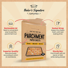 Load image into Gallery viewer, Parchment Paper Baking Sheets by Baker’s Signature | Precut Silicone Coated &amp; Unbleached – Will Not Curl or Burn – Non-Toxic &amp; Comes in Convenient Packaging – 12x16 Inch Pack of 220