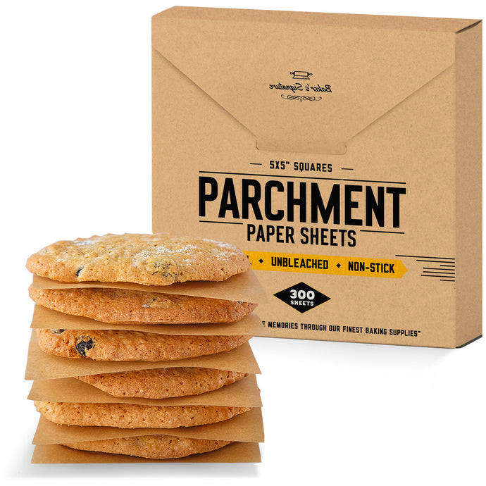 5x5 Inches 300 Sheets Parchment Paper Squares by Baker’s Signature | Silicone Coated & Unbleached – Ideal for Baking, Wrapping, Freezing & Diamond Painting – Non-Toxic & Comes in Convenient Packaging